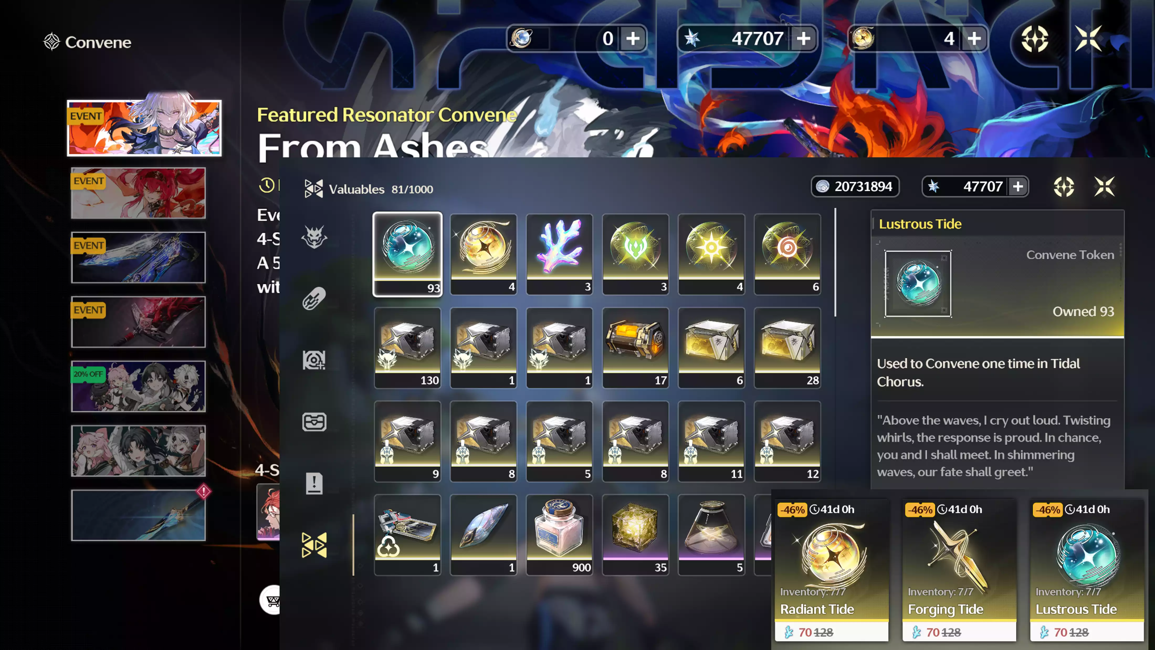 (SEA) UL42: ~48k Astrite+ 0-10 Vàng + 0-10 Vũ khí + ~100 thường + Banner Tân thủ